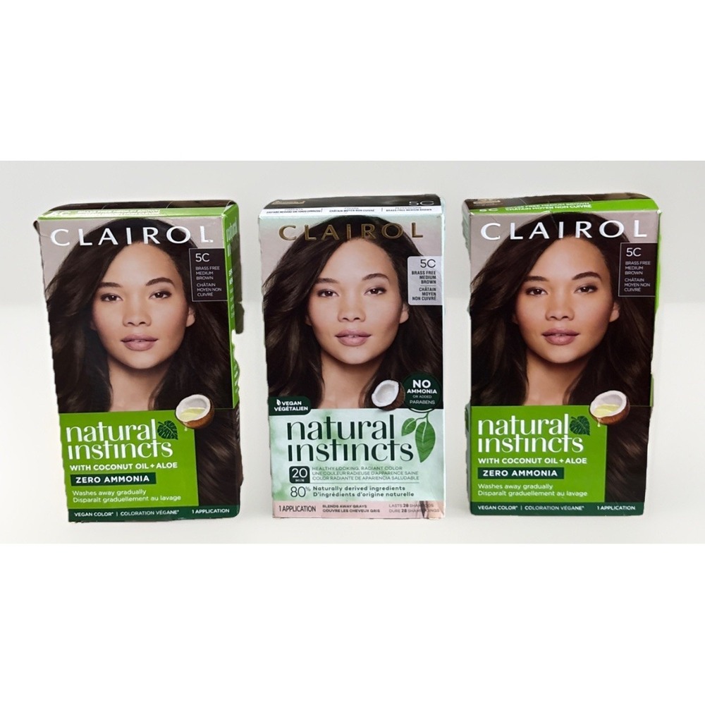 Lot Of 3 Clairol Natural Instincts Hair Color 5C Brass Free Medium Brown Vegan